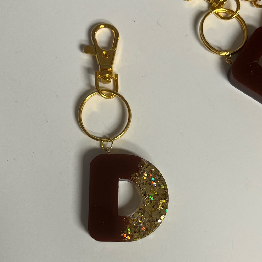 2 for $9 Brown and Gold Glitter Letter Keychain
